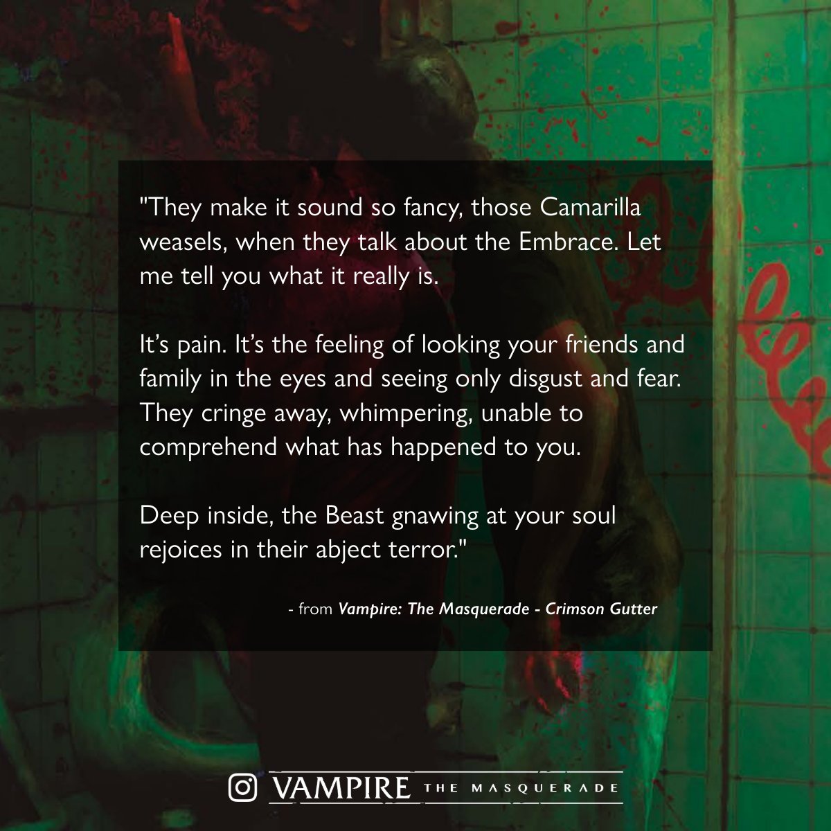 Just a fragment of Vampire: The Masquerade - Crimson Gutter, a new chronicle book, now available in PDF for pre-order owners. 🔖