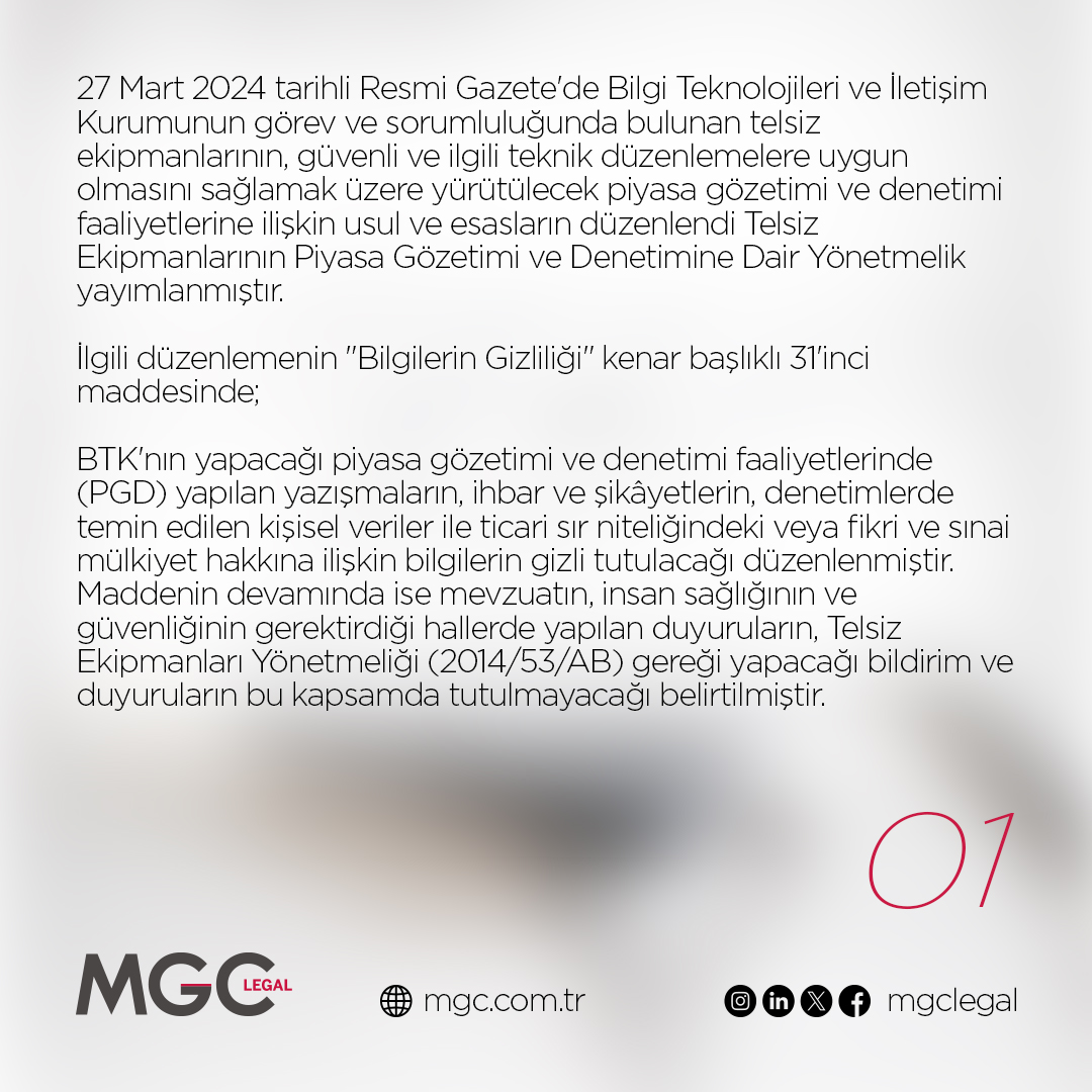 mgc_legal's tweet photo. Telsiz Ekipmanlarının Piyasa Gözetimi ve Denetimine Dair Yönetmelik Yayımlandı https://t.co/o7neBVWvld