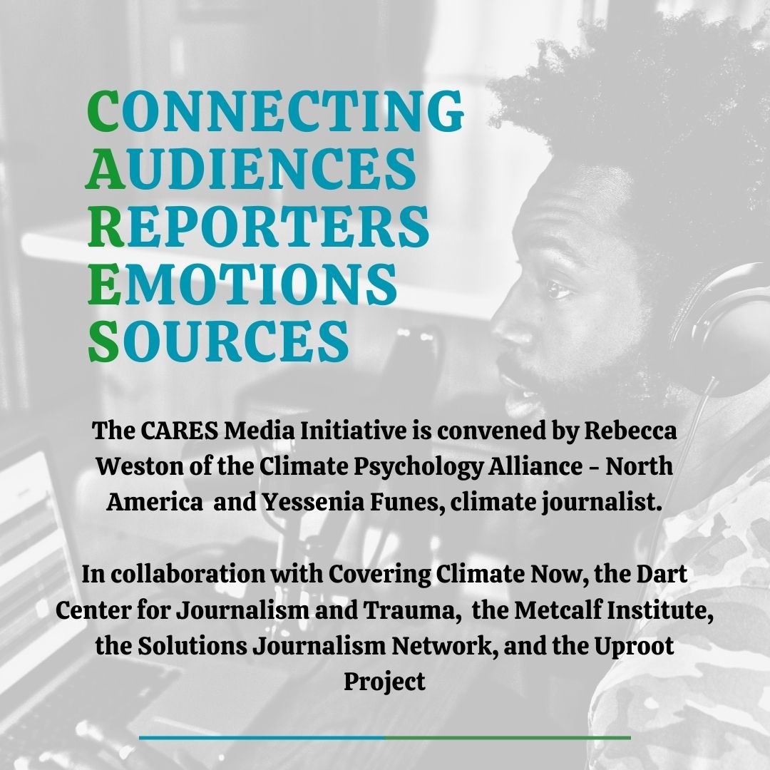 RWeston000's tweet photo. Climate Journalists! Sign up for the CARES Media Initiative: Connecting Audiences Reporters Emotions Sources. Visit the link in our bio! @sejorg, @yessfun, @DartCenter, @soljourno. @CoveringClimate, @Farawarner, @uproot_project, @amywestervelt, @dharnanoor, @emorwee https://t.co/1U3Y3lt2aj