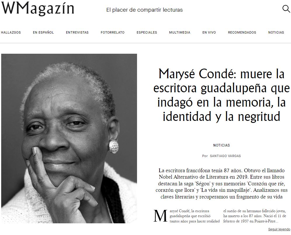 . #MaryseConde: muere la escritora guadalupeña que indagó en la memoria, la #identidad y la negritud. Siempre en las quinielas del Nobel, analizamos sus claves literarias y recuperamos un fragmento de sus memorias, en #WMagazín📚bit.ly/43JH8uP