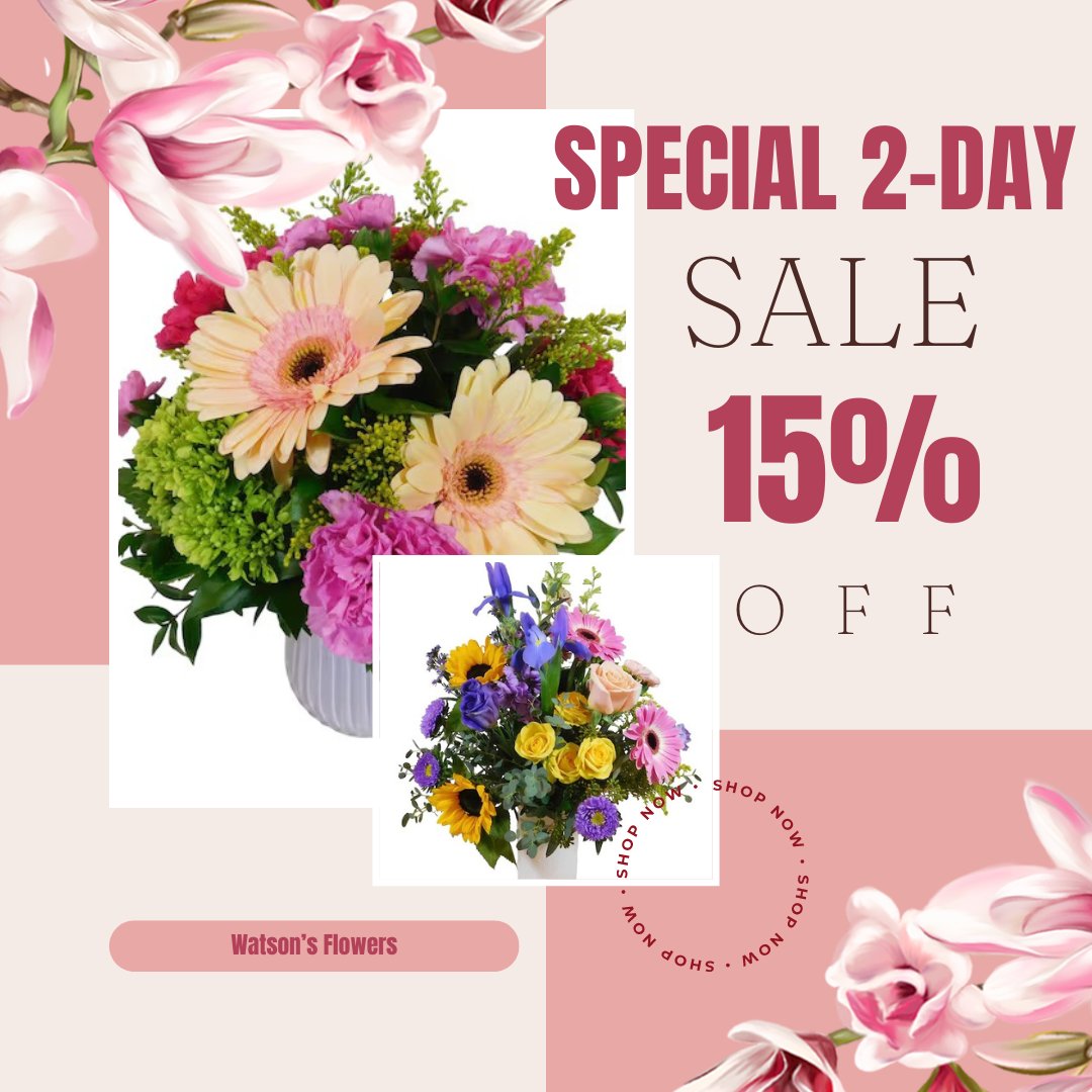 🏵️Shop our April Special 2-Day Sale at ow.ly/zqvl50PeEpw; enter SPRING15 at checkout & SAVE 15% on beautiful flowers & gifts!🌺✨

#watsonsflowers #flowerspecial #azflorists #floralart #freshflowers #mesa #tempe #gilbert #scottsdale #samedayflowerdelivery