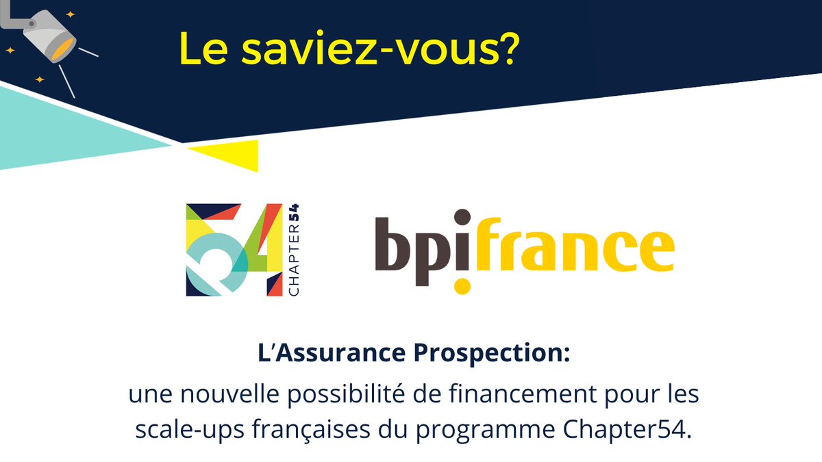 Le saviez-vous? Les sociétés industrielles françaises participant au programme @Chapter54 sont éligibles à l’Assurance Prospection de @Bpifrance. Elle permet de financer les dépenses de prospection tout en limitant les risques liés à une stratégie d’expansion internationale. ✅