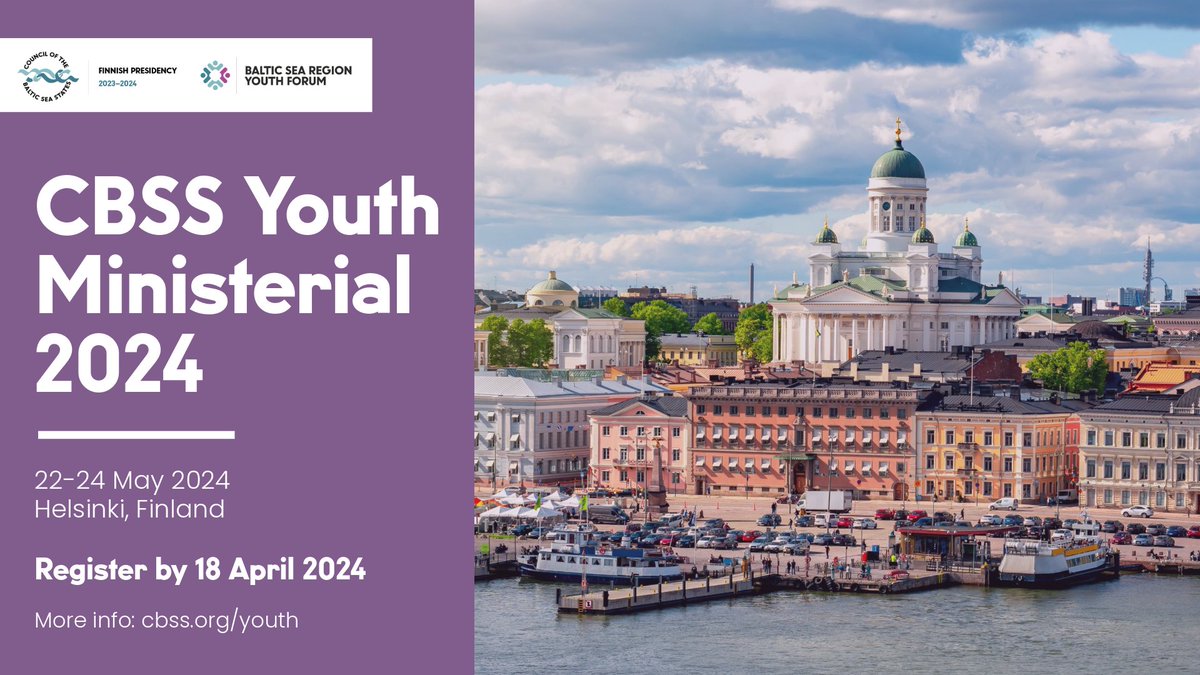 Exciting news for young leaders across the #BalticSeaRegion!🌟 Want to have your say at the highest level? 🧐 Join us at the #CBSSYouthMinisterial 2024 in #Helsinki🇫🇮 from 22-24 May 2024, organised by the Finnish #CBSSPresidency, <a href="/Ulkoministerio/">MFA Finland 🇫🇮</a>!

Focused on #socialresilience and