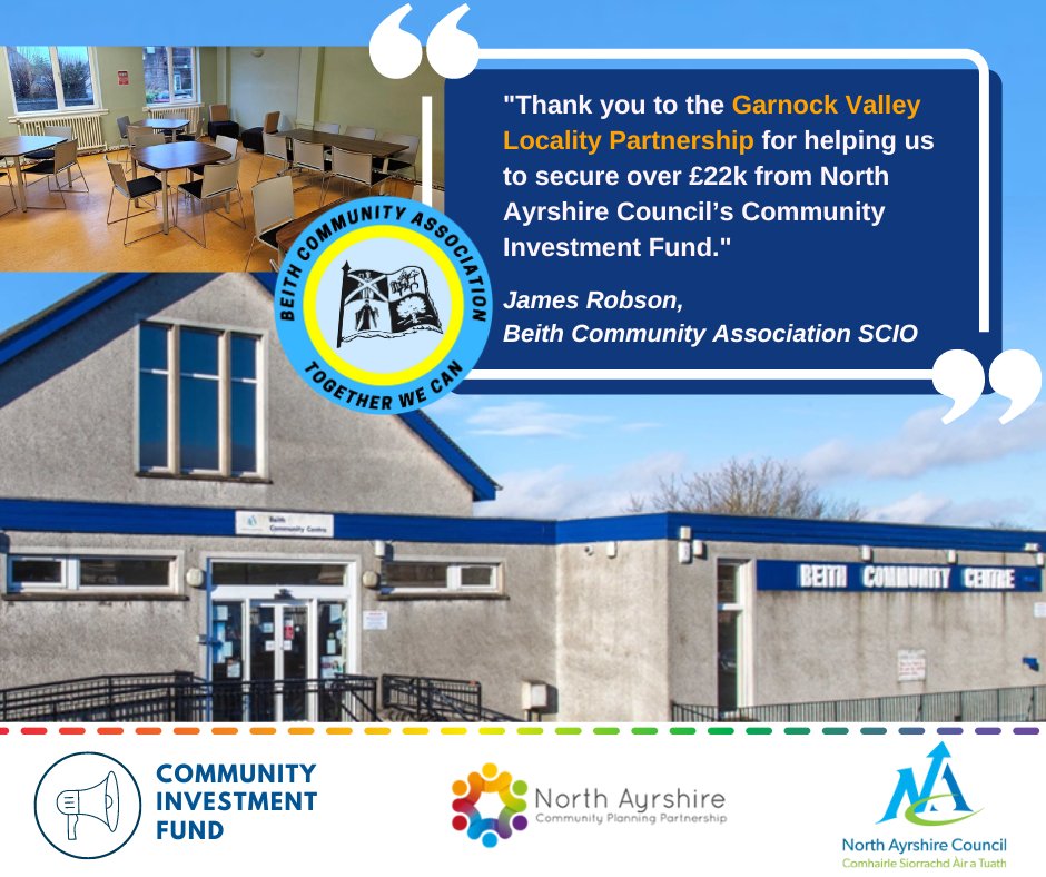 Thanks to the Garnock Valley Locality Partnership, a local community group providing an inclusive, safe, and welcoming space for all has received over £22k CIF funding. Read about Beith Community Association's recent windfall in comments... 👏🤩 #communityempowermentNA