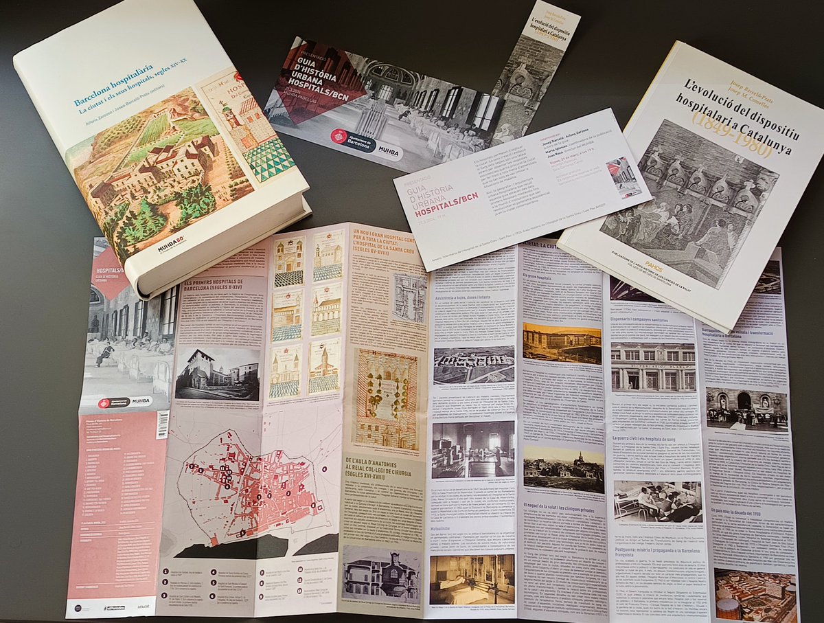 jbarceloprats's tweet photo. Vols conèixer la Barcelona hospitalària? Et presentem una guia que et permetrà veure la història dels hospitals amb uns altres ulls. La guia ofereix una visió més divulgativa dels dos llibres que la precedeixen i que també es poden veure a la foto.  #FotoRecercaURV2024 #general https://t.co/UuMV7wdUXV
