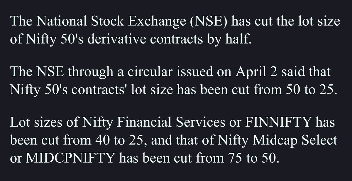 NSE has the cut the lot size by half. Margin requirement to get started with option selling will go down lot lesser now, this will bring significant volumes into the already crowded derivatives segment. Option Traders, Brace for impact!