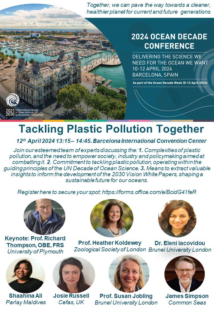 Registration is ongoing at : bit.ly/3TUp38T for our Satellite Event on Tackling #PlasticPollution Together on 12th April 13:15-14:45 at #oceandecade24