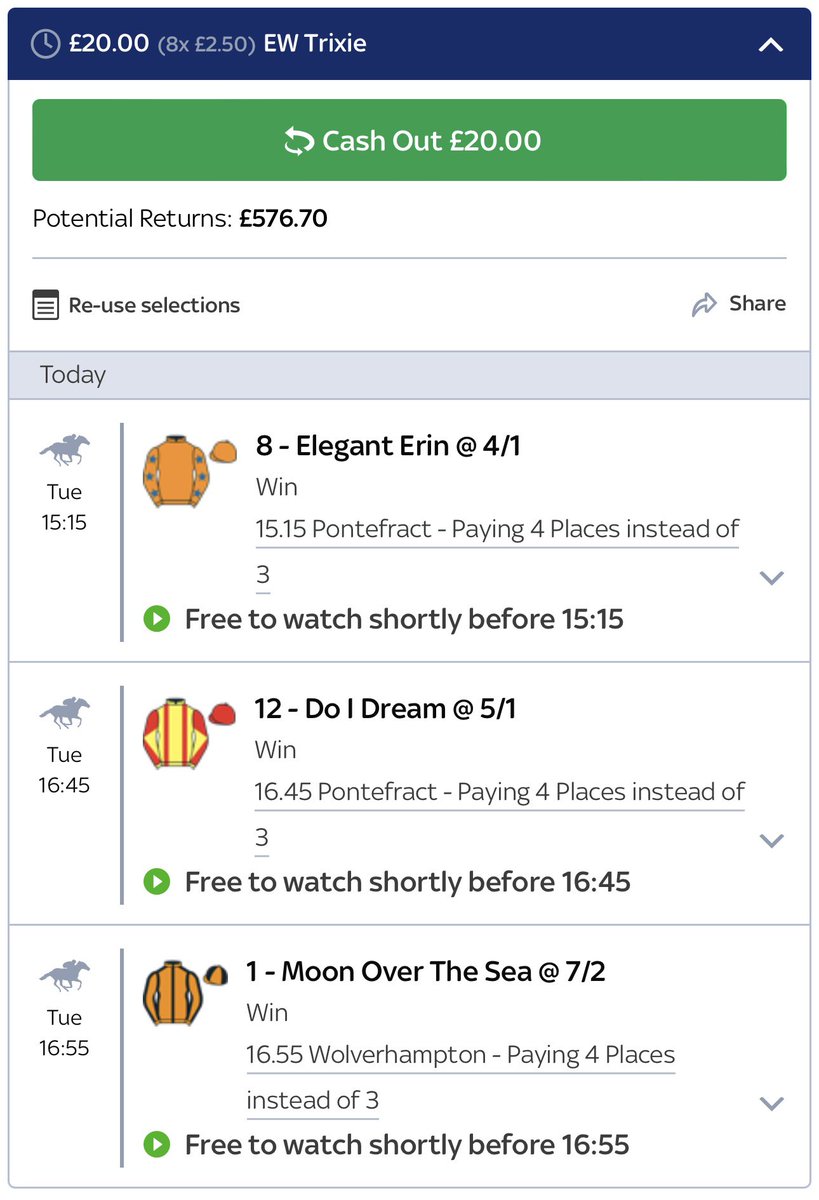 jackspencer27's tweet photo. @DFrankcom Done your selections as well as this EW Trixie 🤞🏼 https://t.co/Yxo0O9PX0s