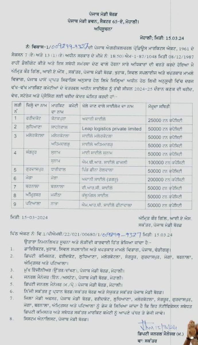 The @AAPPunjab govt has taken another U-turn. It has woken up from Kumbhkaran sleep and withdrawn its notification regarding declaring 11 corporate silos in 9 Punjab districts as wheat procurement centres. The farmers staged a year-long protest at Delhi borders against the same,…