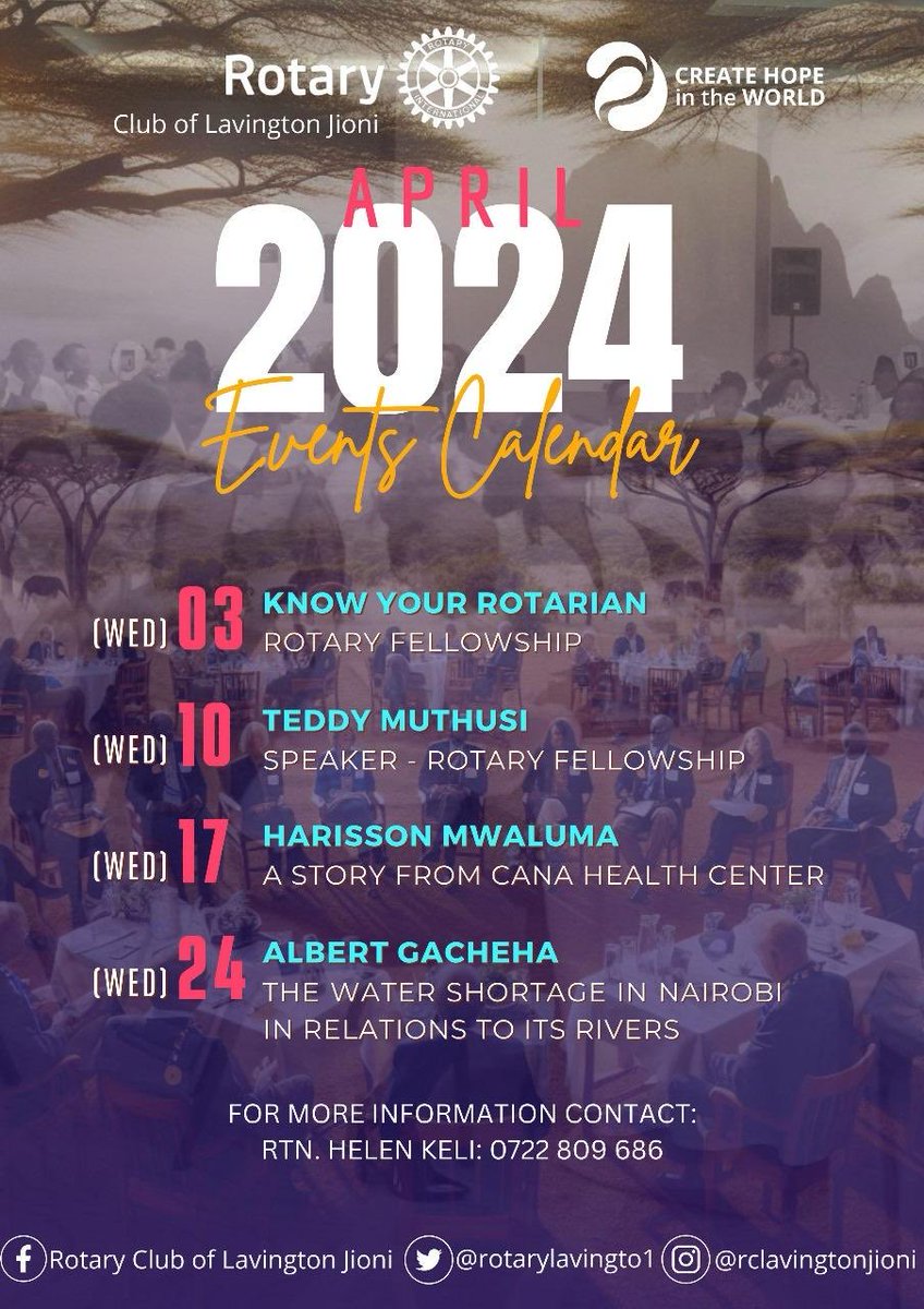 Dear Rotary Family and Friends,  Happy New Month! We're excited to kick off April with a lineup of engaging activities. Looking forward to seeing you there!