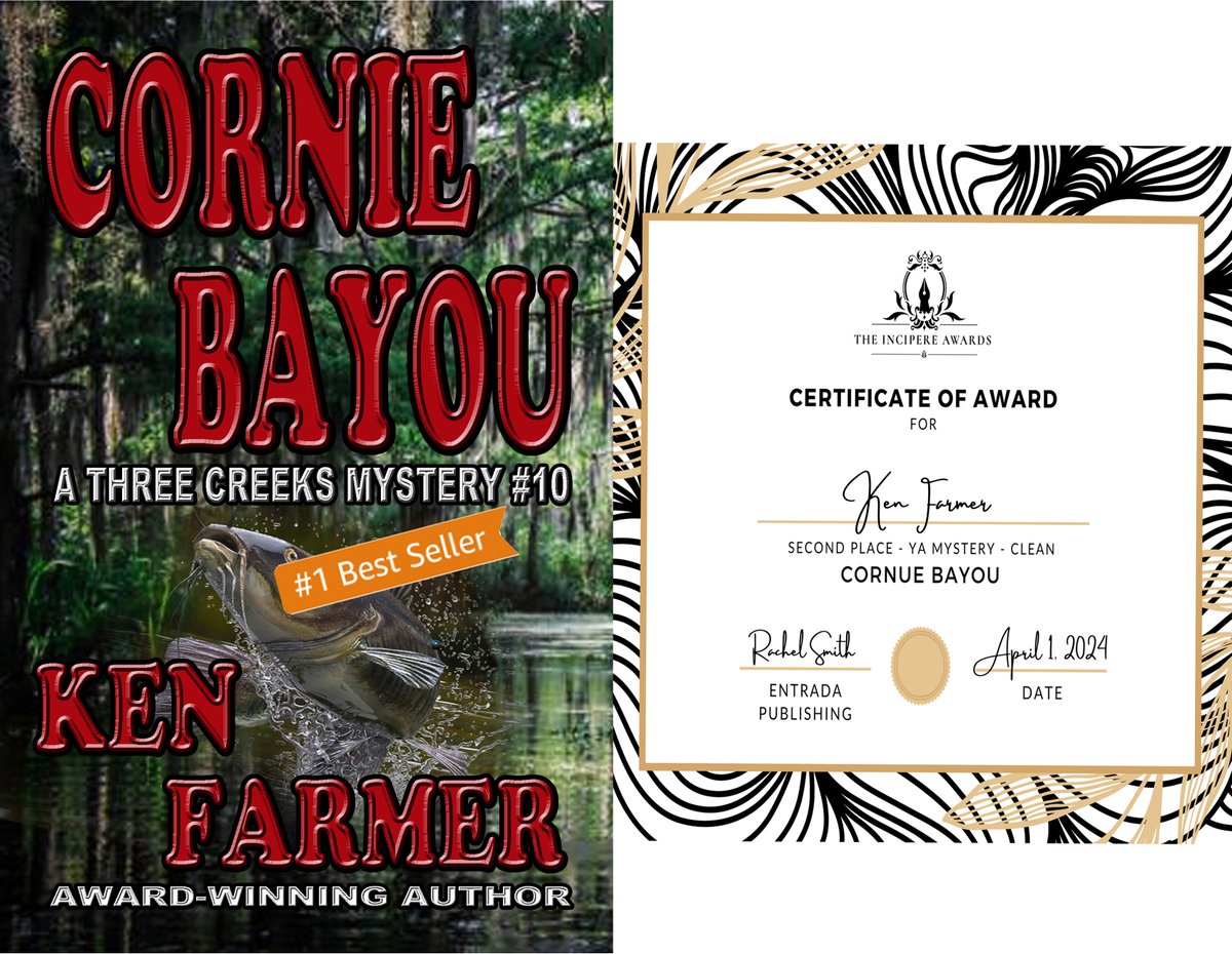 Well, looky here, my latest release, book #10 of the Award-Winning Three Creeks Mystery series...CORNIE BAYOU, just picked up it's first award...from Incipere. That brings the total to 7 major awards for the series...Oorah! 
amazon.com/dp/B0CR1HWBR3
