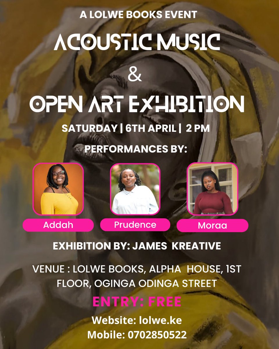 Join us this Saturday for an afternoon of creativity and self-expression with live music, open mic performances, and an open art exhibition. All are welcome! For any inquiries, contact us on 0702850522 #lolwebooksevents #lolwebookske #kisumubookstore #kisumu
