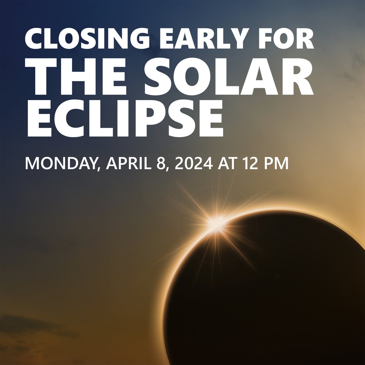 Our branches will be closed for the eclipse on Monday, April 8. Digital services and ATMs will be available. Please check VSECU.com/locations for details.

🌘 Did you know that the Earth is the only planet in our solar system from which you can witness a total solar eclipse?