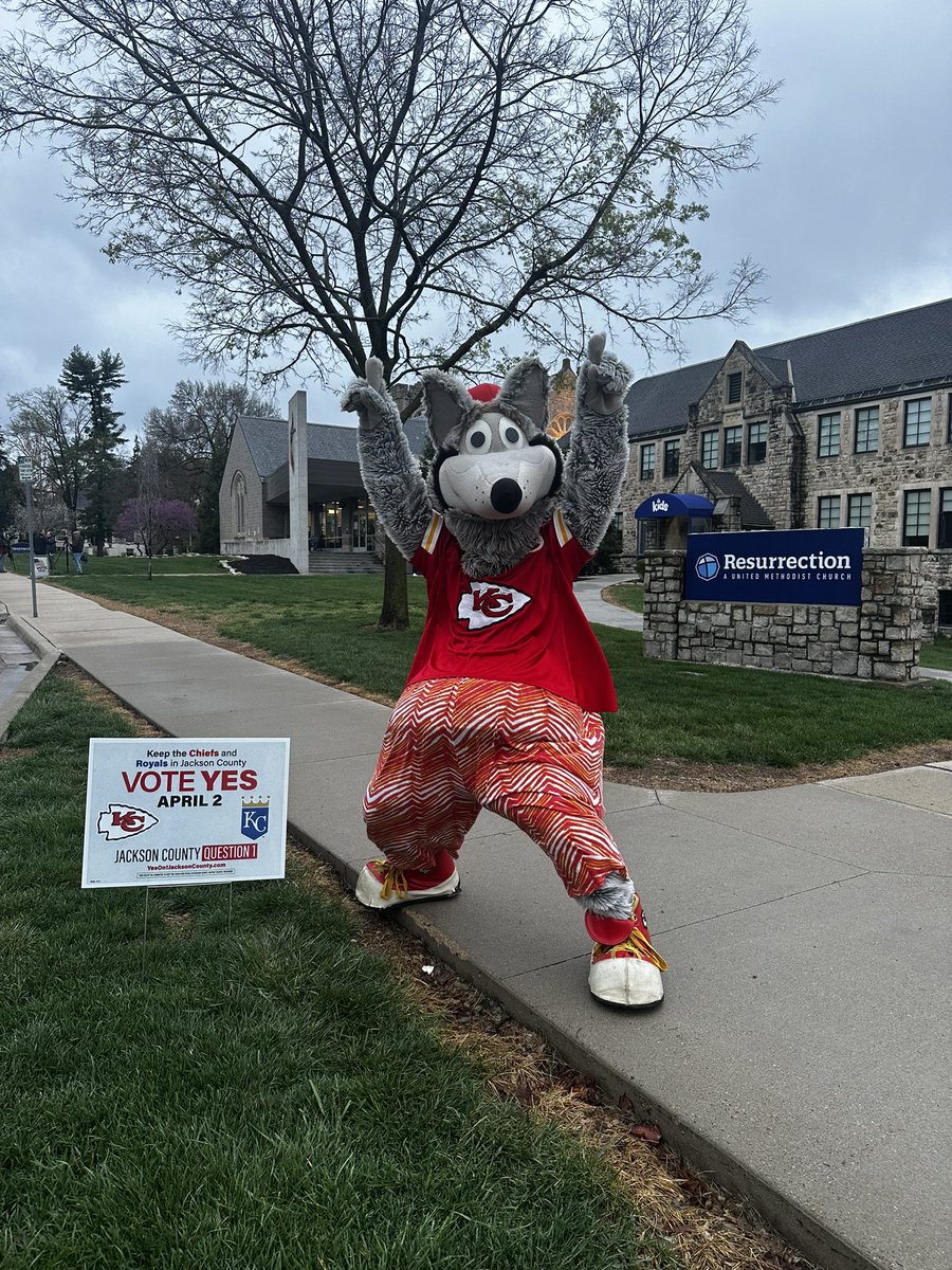 KC Wolf wants YOU to get out to your polling place today and VOTE YES ON QUESTION 1! #YesOn1JacksonCounty #ChiefsKingdom #WelcomeToTheCity #KCMO
