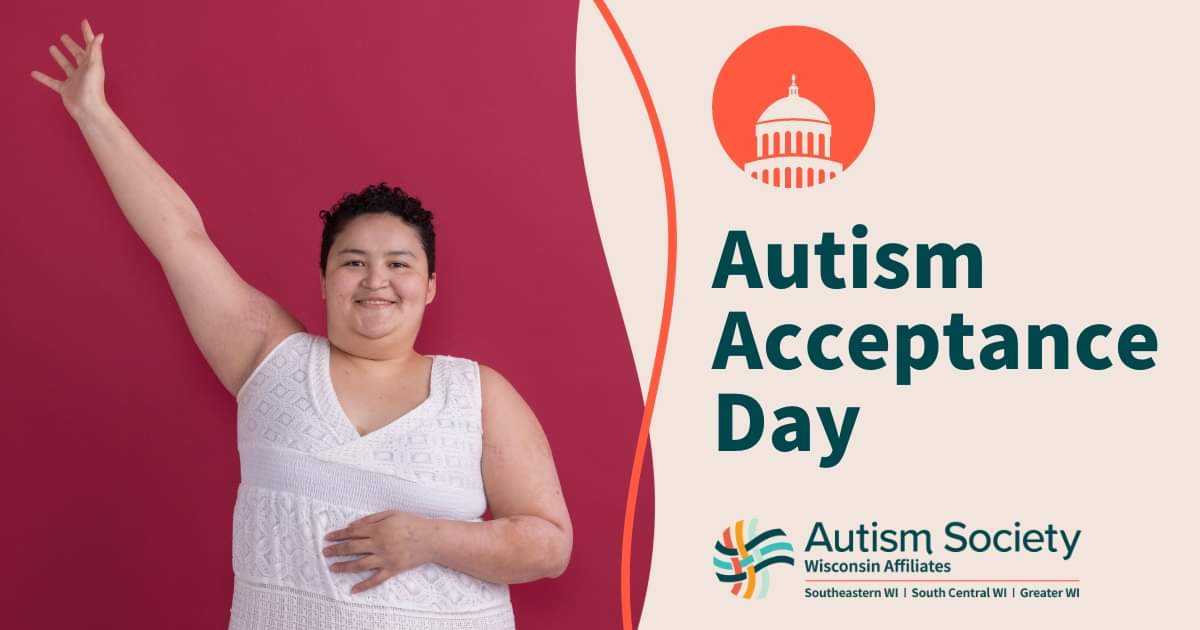Please join the Autism Society Affiliates in WI for our Annual Autism Acceptance Day in the Senate Parlor at the Capitol in Madison today, Tuesday, April 2, 2024 from 11:30am-2:30pm.

The event will include brief remarks from legislators &amp; advocates, along with a proclamation.