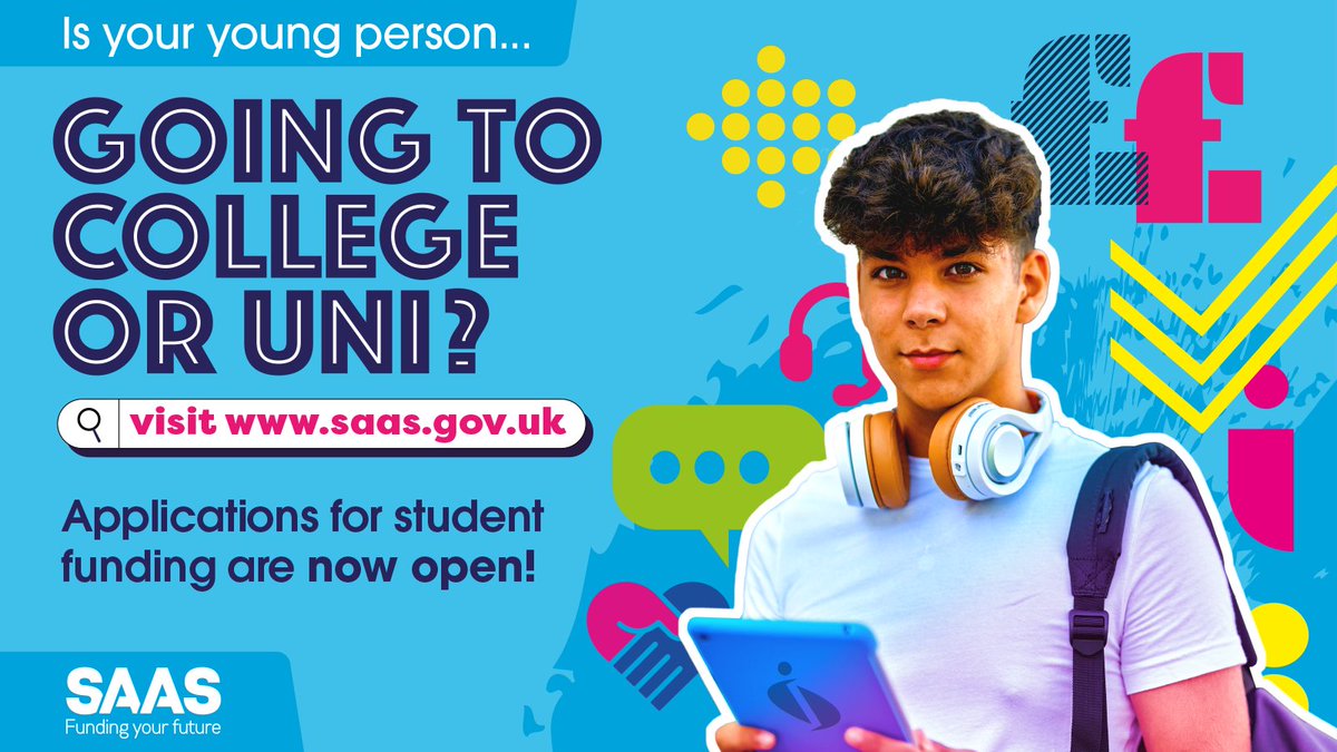 Do you know a young person heading to college or university? We recommend applying early for 2024-25 courses to ensure funding is in place prior to their course starting.

For more information on eligibility and to start an application, visit saas.gov.uk