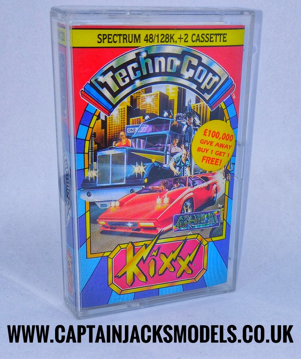 ZX Spectrum 48/128k +2 Cassette Techno Cop by Kixx Software Great vintage software from 1988, tested & working. Cassette, inlay and case all in excellent condition. Many more titles also available at captainjacksmodels.co.uk #RETROGAMING #retrogamer #spectrumgames #zxspectrum