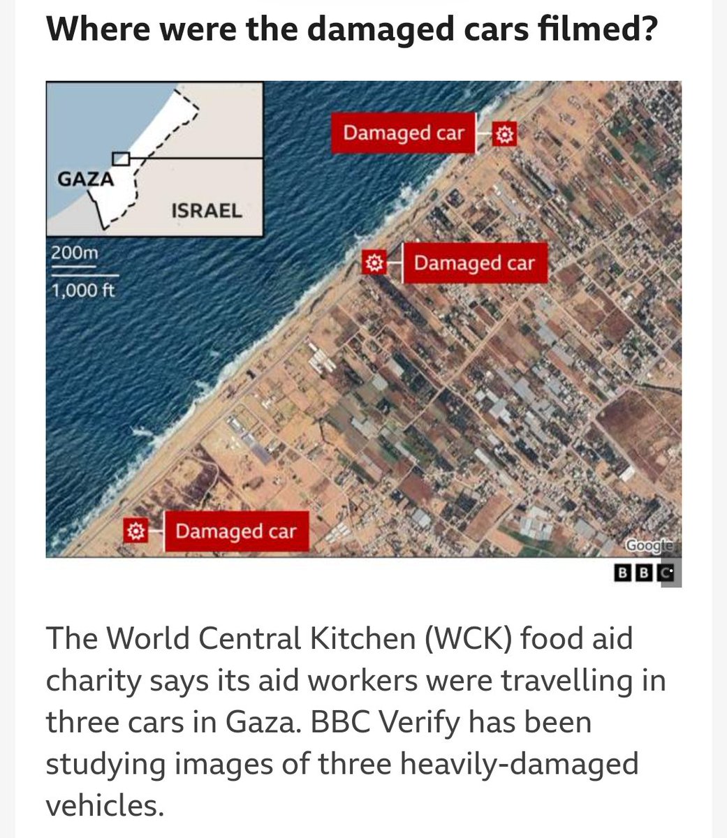 How is it possible to 'accidentally' bomb 3 separate cars 1.5 miles apart? Surely this would suggest that the aid workers in their charity branded vehicles were targeted unlawfully? Yet another war crime committed by Israel. #CeasefireNOW
