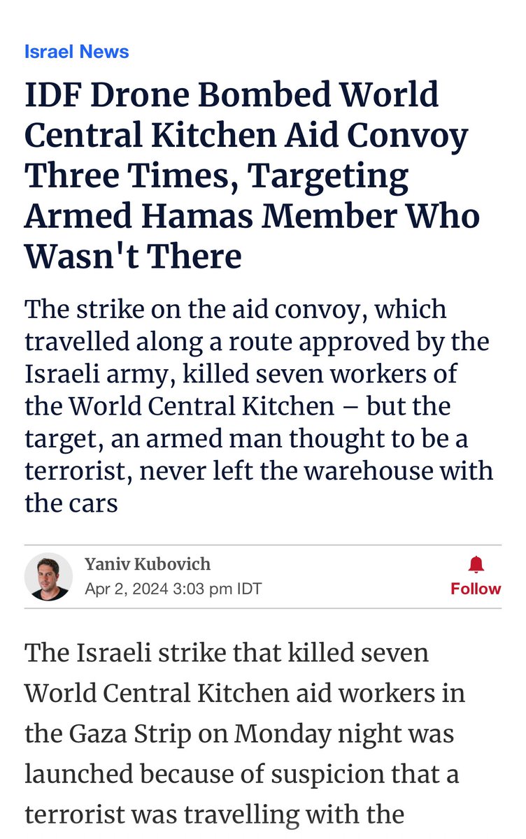 An “unintended strike” that struck the same clearly marked convoy that had coordinated with the IDF, three separate times. Cool cool cool