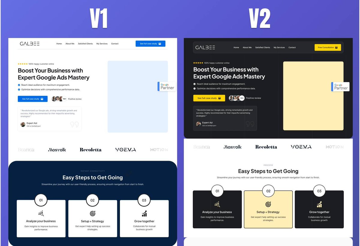 expertazi's tweet photo. Hey Everyone
Can you guys tell me which one you like? Based on overall structure and color V1 or V2
#AgencyWebsite #CRO #RedesignWebsite #ExpertAzi #UX #WebsiteUI https://t.co/eDcczQcMAo
