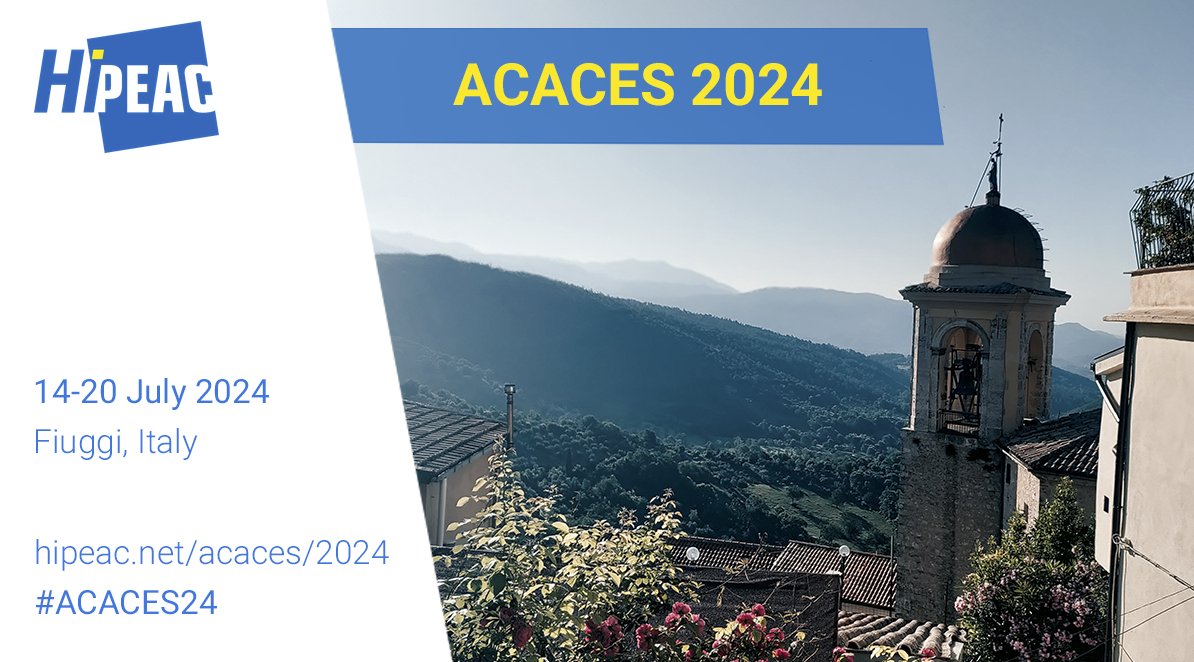 The 20th ACACES Summer School will take place July 14 - 20, 2024 in Fiuggi. Our Alessio will be there with Optimizing and Compiling Neural Networks for RISC-V Multi-Core Processors. Check out the details: hipeac.net/acaces/2024/#/…