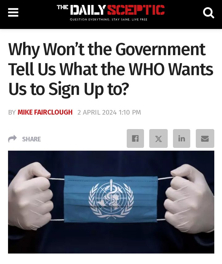 'Why won’t the Government tell us what the WHO wants us to sign up to? If there is nothing to hide, they should disclose this information. The British public has a right to know and we should be given an opportunity to either accept or reject what is being proposed behind closed…