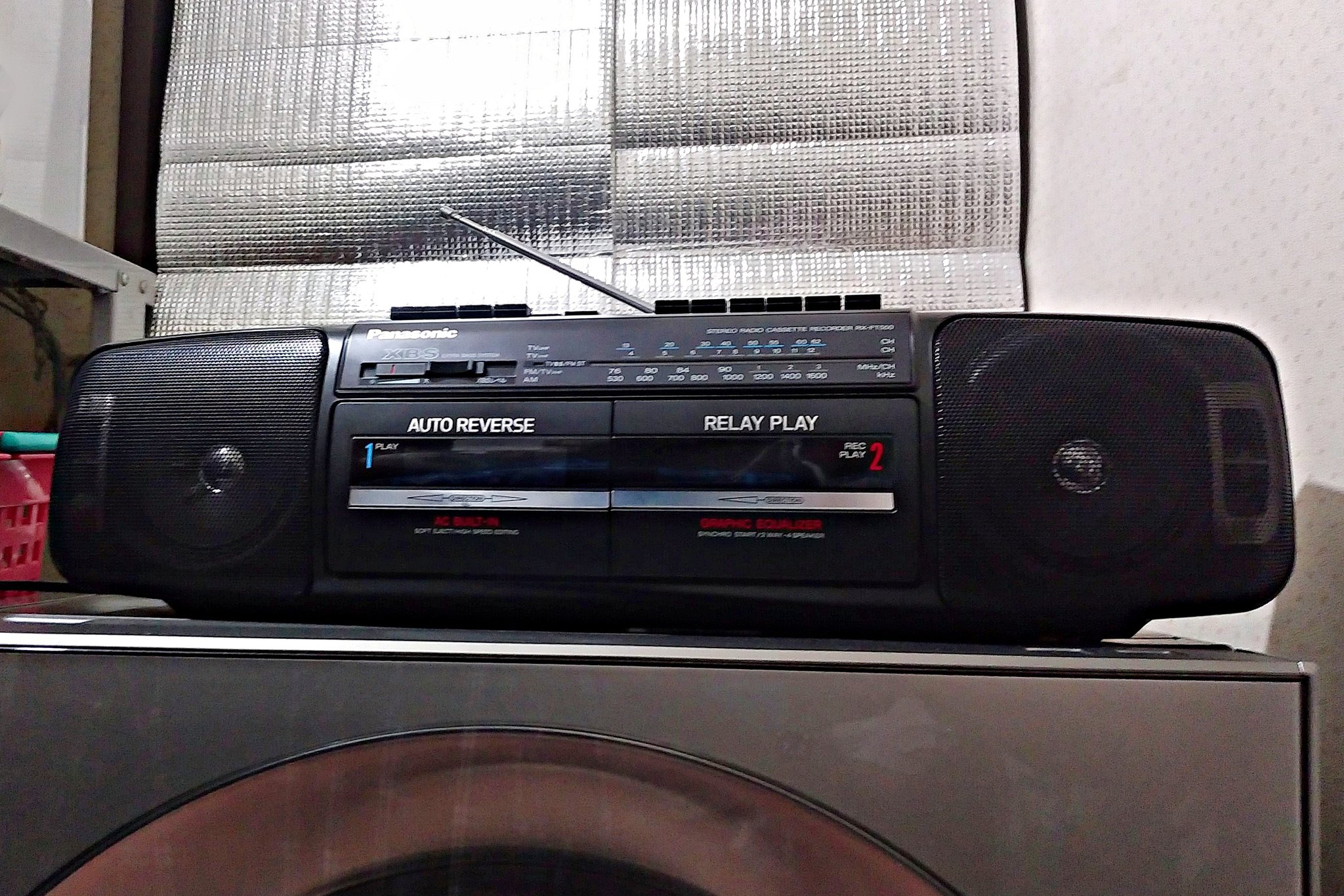 (完動品)Panasonic オートリバース　STEREOカセットレコーダー 90's Panasonic タイマークロック搭載 オートリバース 小型