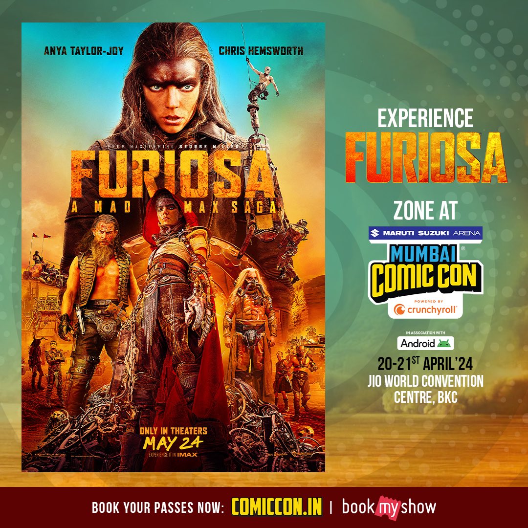 Comic Con India (@comicconindia) on Twitter photo Experience the Furiosa zone at Mumbai Comic Con!
Happening on April 20th-21st at Jio World Convention Centre, BKC
Hurry and book your passes now via the link in bio! Experience the Furiosa zone at Mumbai Comic Con!
Happening on April 20th-21st at Jio World Convention Centre, BKC
Hurry and book your passes now via the link in bio!