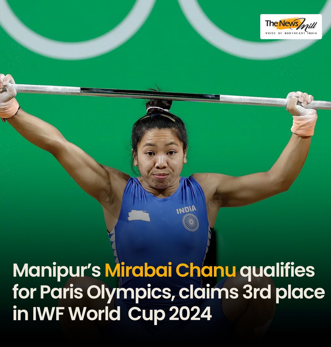 Tokyo Olympics silver-medallist Mirabai Chanu assured her qualification for the 2024 Paris Olympics after finishing third in group B of the women's 49kg event at the IWF World Cup. The official confirmation will be announced after the conclusion of the world cup. #Manipur…