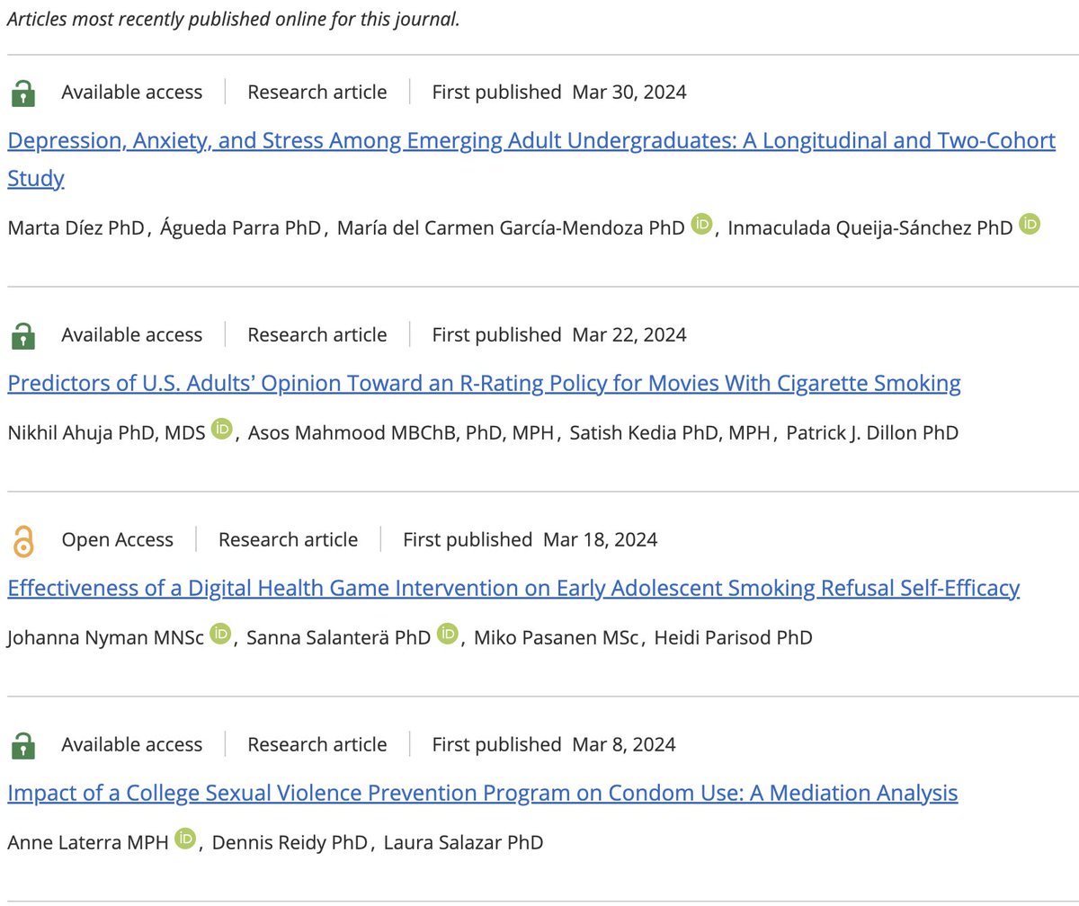 ICYMI: Recently published articles live on journals.sagepub.com/home/heb. 

See an author you recognize? Tag them below! #healthbehavior #education #heandb
