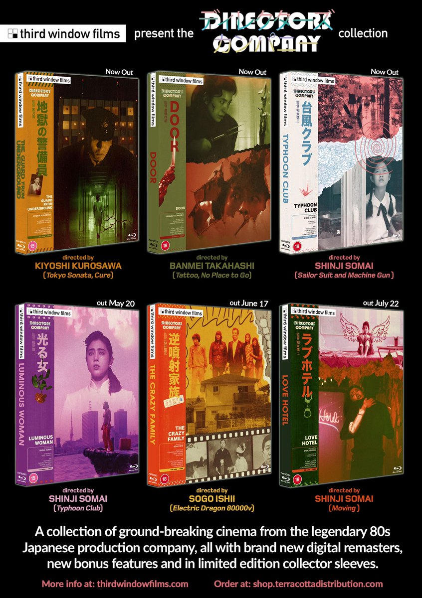 Here’s the next set of Directors Company releases! More Shinji Somai joins @GakuryuIshii’s stonewall cult classic THE CRAZY FAMILY, which celebrates its 40th anniversary! All get their first physical releases outside of Japan! Pre-order @Terracotta_Dist shop.terracottadistribution.com/collections/di…