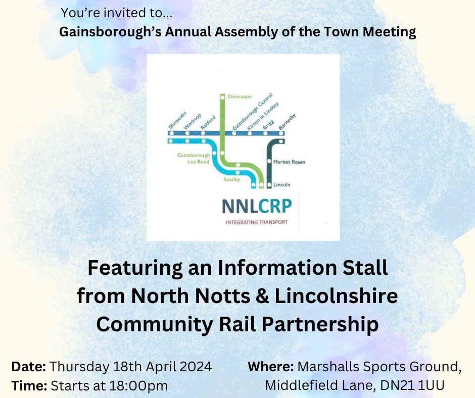 North Notts & Lincs Community Rail Partnership will have an info stall at our meeting. If you want to know more about improvements and plans for your local station or @NNLCRP's plans and what it means for local transport options – then join us on Thursday 18th April 2024!