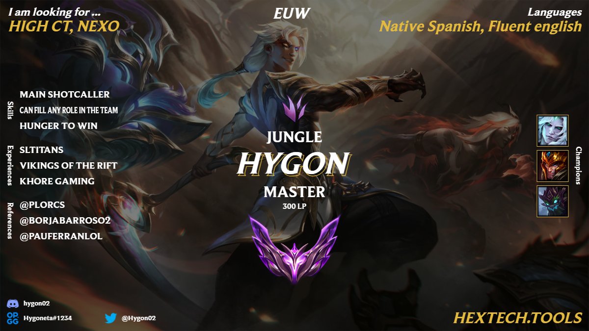 Hygon02's tweet photo. Holaa, vuelvo a estar LFT despues de este split con @Khore_Gaming y escucho todas las ofertas que me lleguen asi que sin miedo :) Rts y Favs aprecciated. https://t.co/9ssouO8wTR