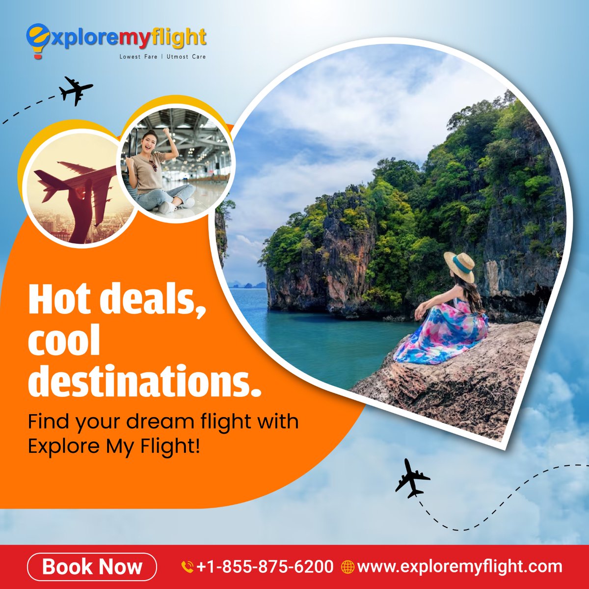 Hot deals, cool destinations! ✈️
Find your dream flight with Explore My Flight – your gateway to the best and cheapest air tickets from the USA, Canada, and Australia. 🌍
Contact Now for exclusive deals:
☎ +1 845 875 9777
☎ +91 8884000095
🌐 exploremyflight.com