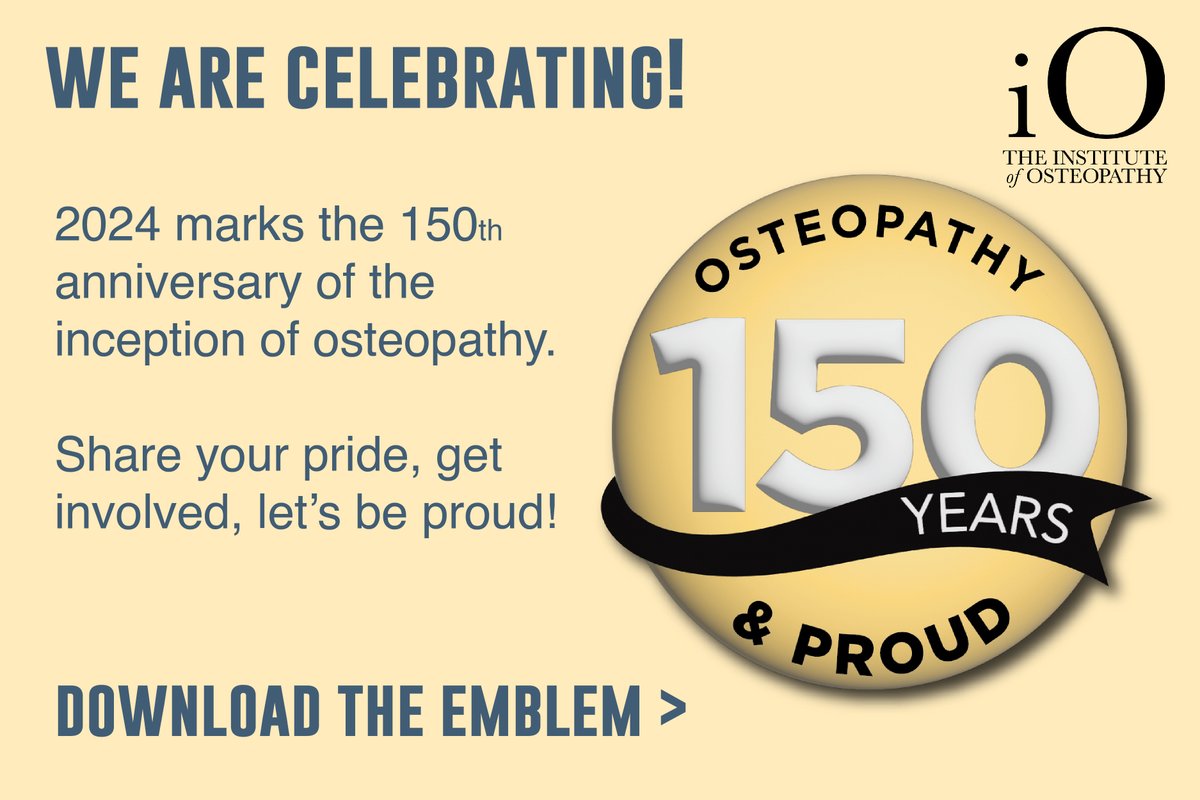 Celebrate 150 Years of osteopathy with us! Download unique '150 Years & Proud' emblems to spread your pride on your website, practice, and social platforms. Don't forget to tag us! Find out more: iosteopathy.org/celebrating-15…'