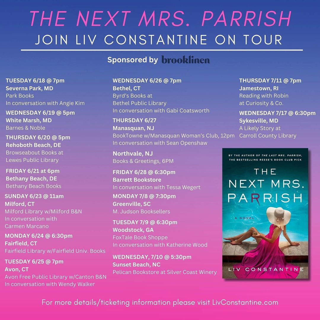 Hope to see you on our upcoming tour for THE NEXT MRS. PARRISH - Link to events on our website here: livconstantine.com/events/