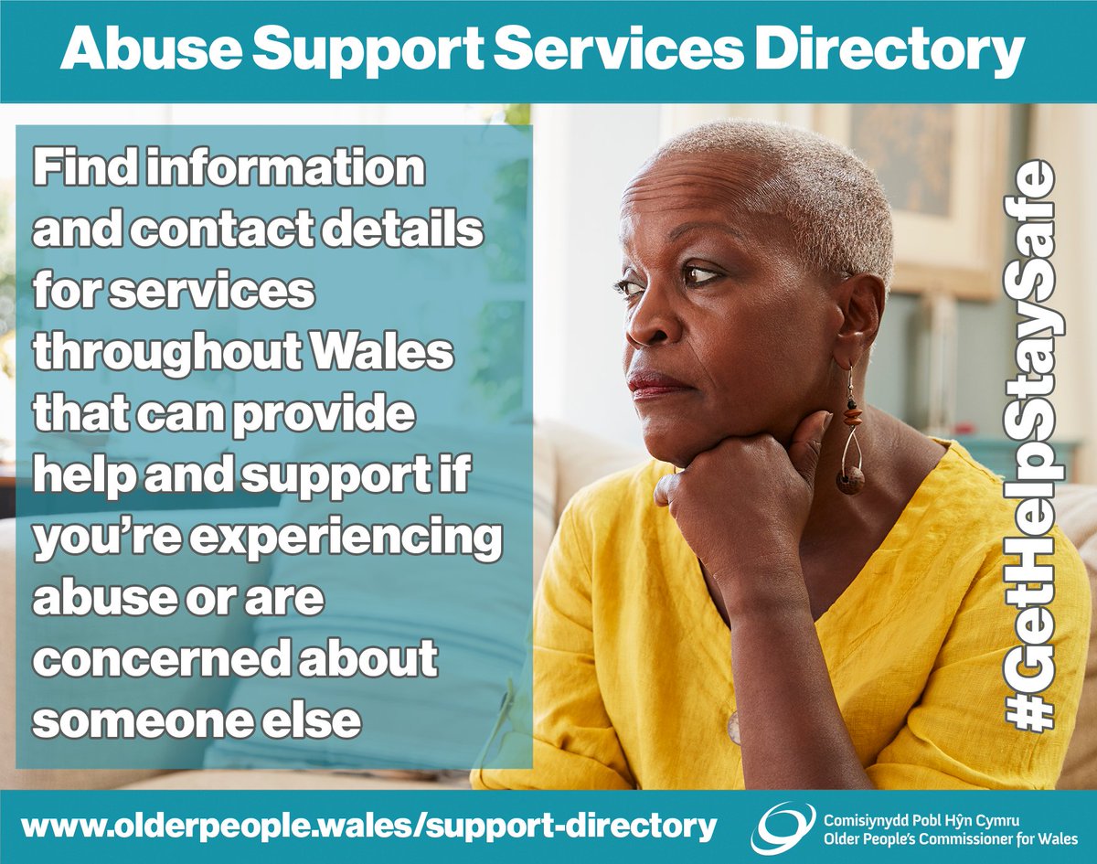 If you're experiencing abuse, or are concerned about someone else, it can be difficult to know where to turn for help. Our Abuse Support Services Directory provides details of organisations throughout Wales that can provide help and support: olderpeople.wales/support-direct…