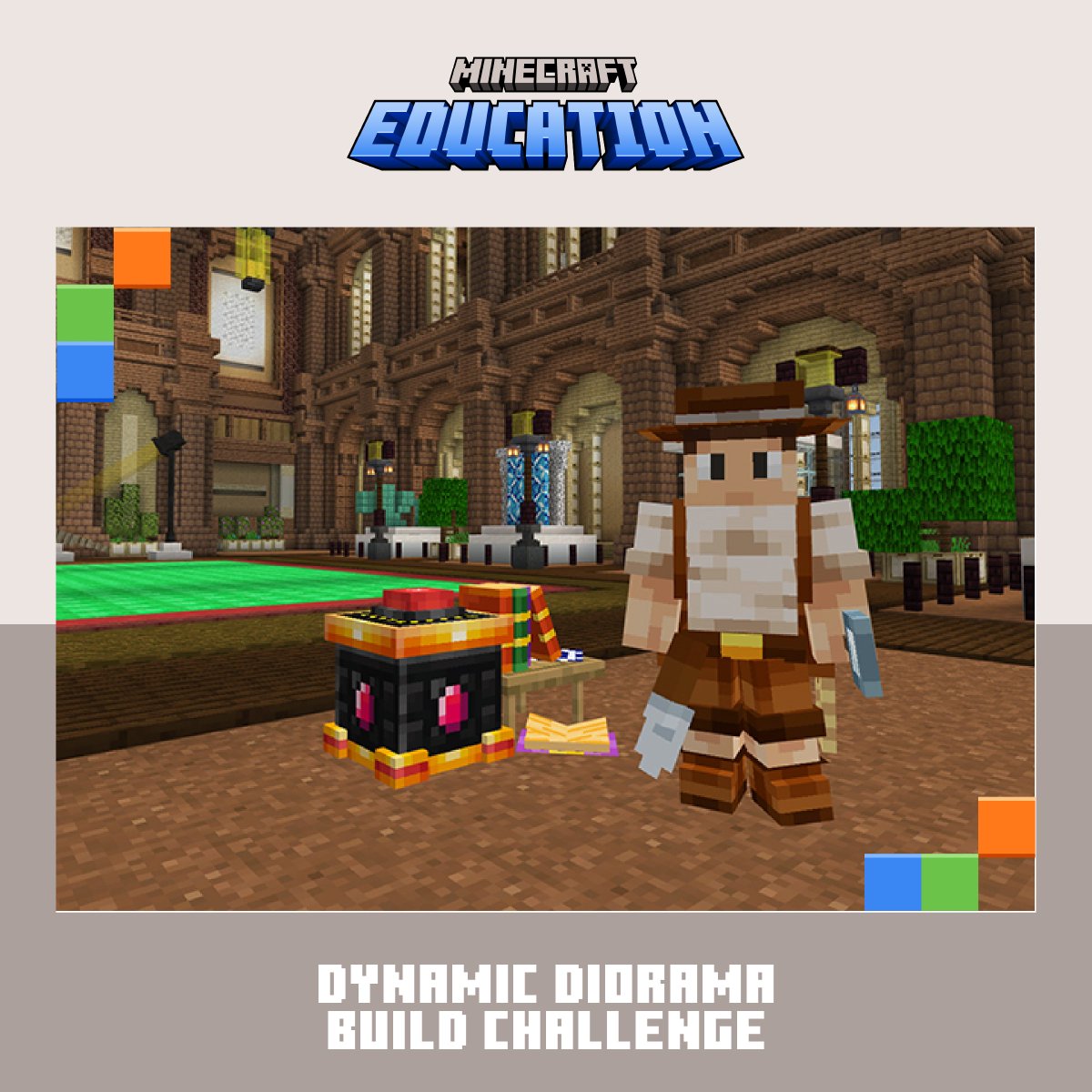 Challenge your students to let their creativity shine with this #MinecraftEdu activity.☀️ Their task is to design a museum diorama, but what will they create? Dinosaurs? Astronauts? The possibilities are endless! Learn more at: msft.it/6019cZCDN