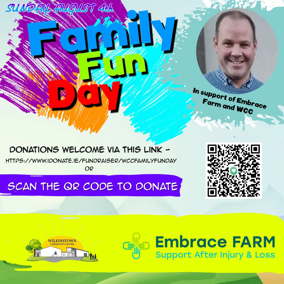 This years Family Fun Day is in Memory of David McAteer.

We are raising funds in support of Embrace FARM and WCC these charities have been chosen by Zoe McAteer and you can donate at the link below 👇

idonate.ie/fundraiser/WCC…