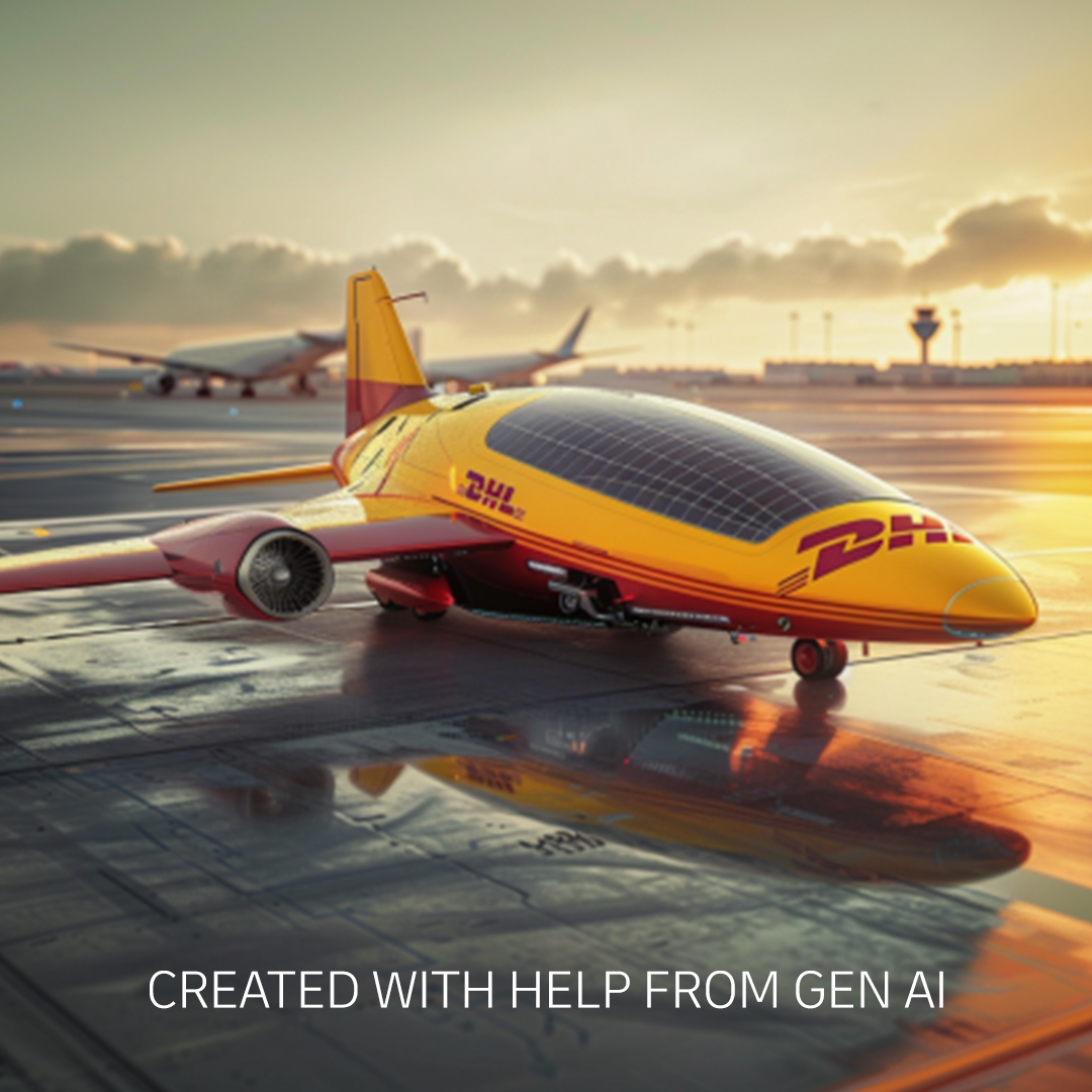 Sleek, stylish & solar powered! ☀️ Our specially designed, AI-generated aircraft are set to transport the future of logistics through the skies of tomorrow. Click to discover how we’re already using Sustainable Aviation Fuel (SAF) today! #DHL #AI #Innovation #Logistics #Aviation