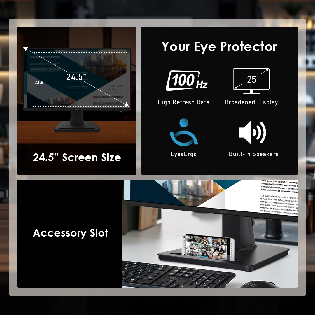 Maximize your productivity with upgraded visual experience, while maintaining a compact footprint. Check out more details of PRO MP252 Series monitors now🔗 msi.gm/mp252 #ProSeries #Monitor #eyesergo