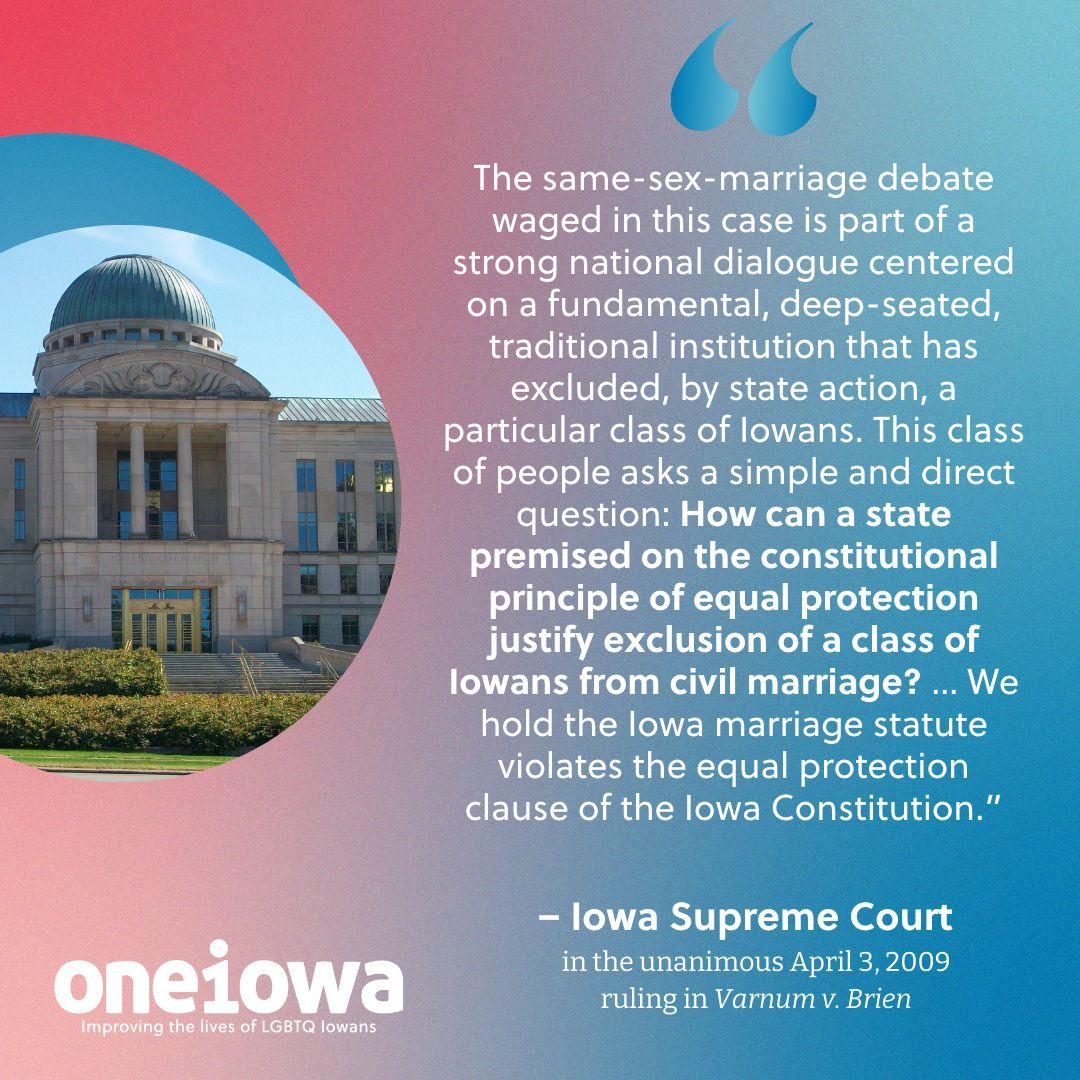 Tomorrow marks 15 years since the freedom to marry became the law of the land in Iowa. We remain grateful for the courageous same-sex couples and their families who shared their stories and helped win the freedom to marry in Iowa!