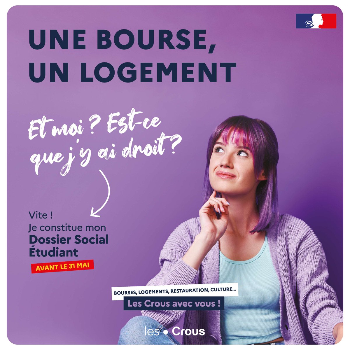 #DSE | C’est le moment ! Déposez dès aujourd’hui votre demande de bourse et de logement. Vous avez jusqu’au 31 mai 2024 pour faire votre Dossier Social Étudiant. 👩‍🎓😉 ❓Des questions ? Consultez lescrous.fr/dse/ !