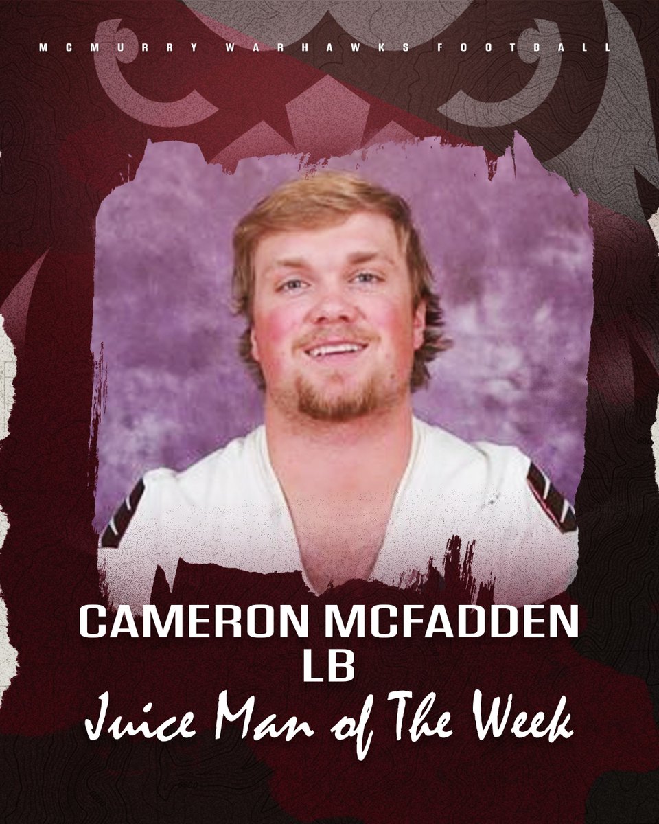 ⚠️!!! WEEK 9 JUICE MEN!!!⚠️

Defense = Cameron McFadden - So. LB - New Home HS
Offense = Kyle Canada - Sr. WR - Breckenridge HS 

#WarHawksFAW
#GOOD
#DOMINATE