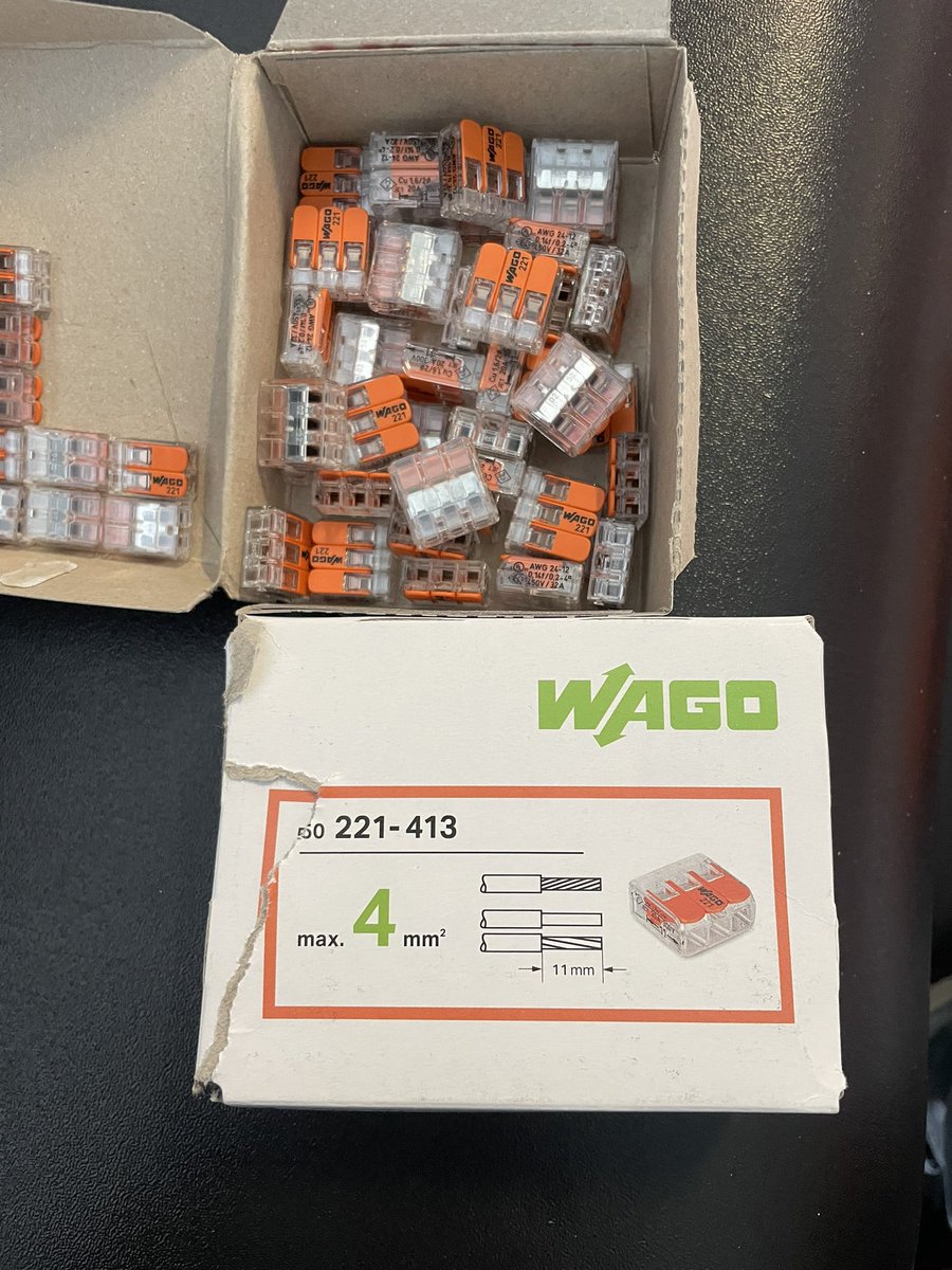 Just found some brand new boxes of @Wago 221-413 3 ways with a mixture of 2 and 3 ways, batch code- last 4 digits 1356. Check your stock
