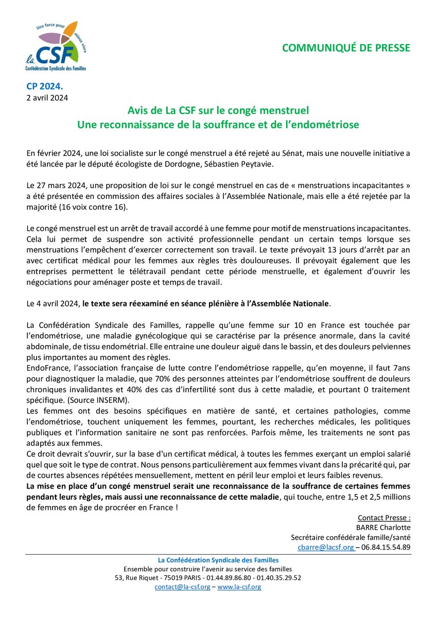 📷📷📷 Santé
La mise en place d’un congé menstruel serait une reconnaissance de la souffrance de certaines femmes pendant leurs règles, mais aussi une reconnaissance de cette maladie, qui touche, entre 1,5 et 2,5 millions de femmes en âge de procréer en France !