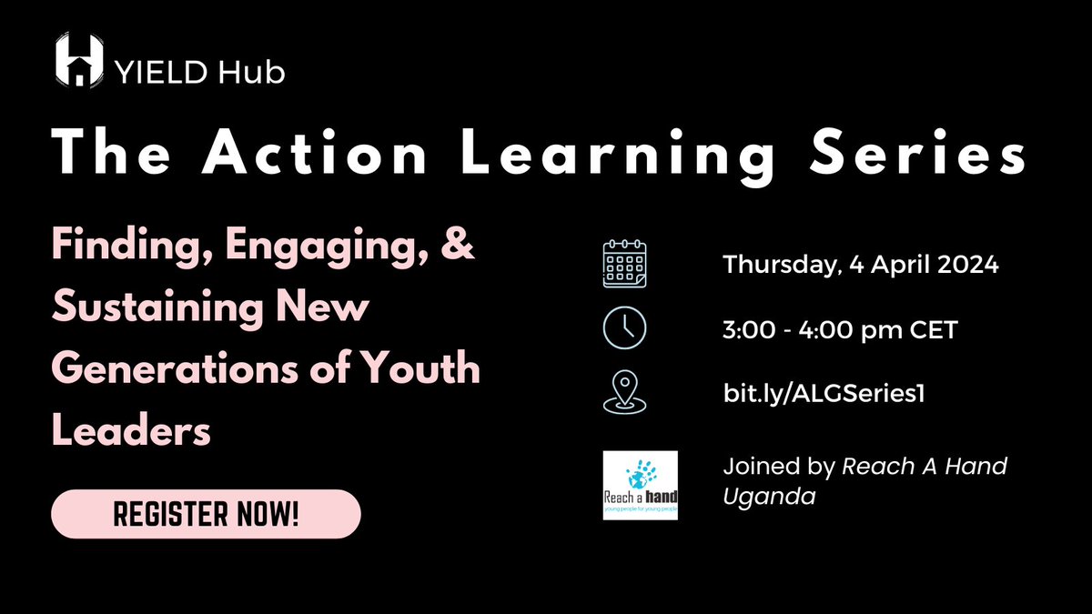 🔥Join us for YIELD Hub Action Learning Series Part 1 on Finding, Engaging & Sustaining New Generations of Youth Leaders! We'll provide accessible tools&resources for recruiting&engaging diverse youth in your org! 📅4 April ⏰3-4 p.m. CET 🔗bit.ly/ALGSeries1 See you there!!