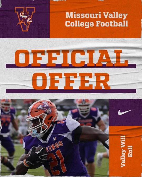 I am blessed and very grateful to recieve my first official offer from Missouri Valley! Thank you @CaseyCreehan #valleywillroll #AGTG @fred_reid32 @StubbsCortez @_CoachJDavis_ @KnightsRRHS