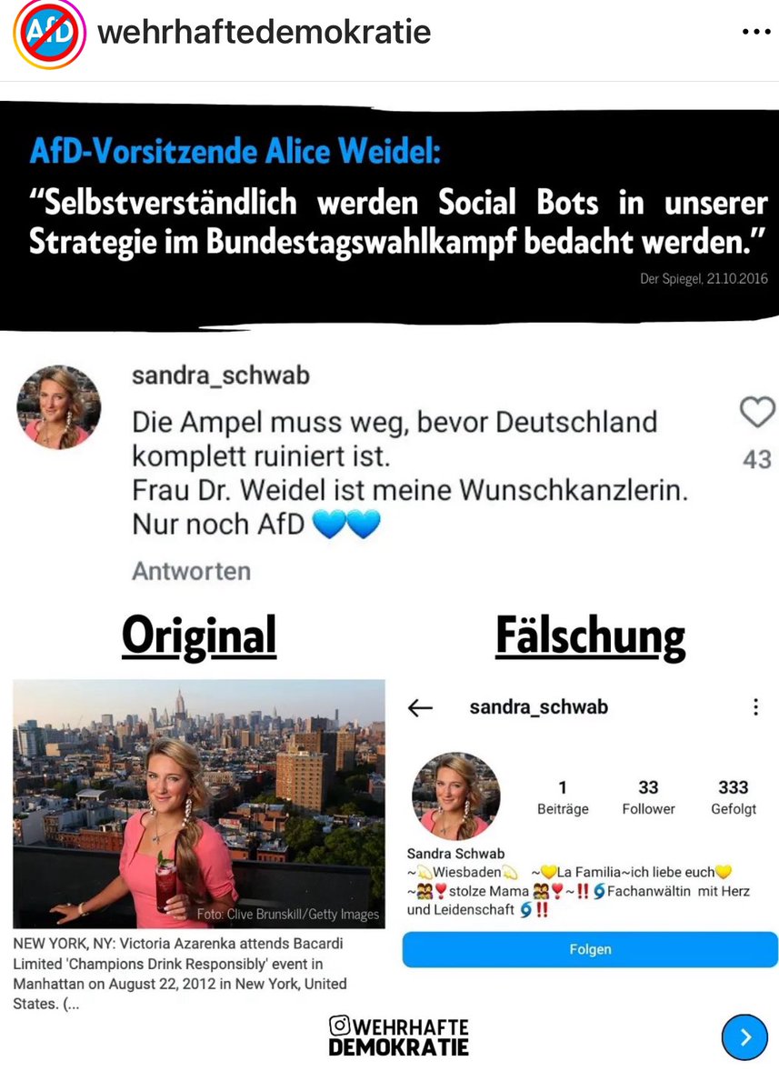 sarfeld's tweet image. Alice #Weidel: 
"Selbstverständlich werden #SocialBots in unserer Strategie im #Bundestagswahlkampf bedacht werden."
Und das sieht dann so 👇🏻 aus
Das Fundament besteht der #AfD ist eine einzige Mischung aus Lügen, Hass und Hetze.