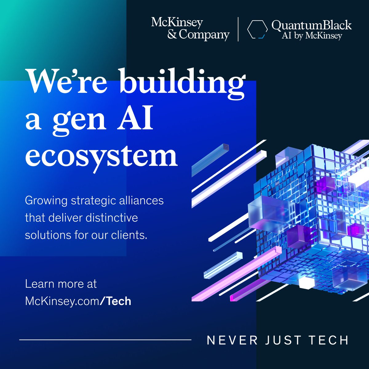 About 90% of gen AI pilots fail to reach full production. Companies will need trusted collaborators to successfully implement it at scale. Explore our cutting-edge ecosystem of strategic alliances, featuring global innovation leaders in tech and talent. mck.co/3TJtX8f